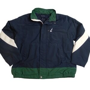 90s Nautica Mens Navy Green White Colorblock Zip Up Windbreaker Jacket XL‎